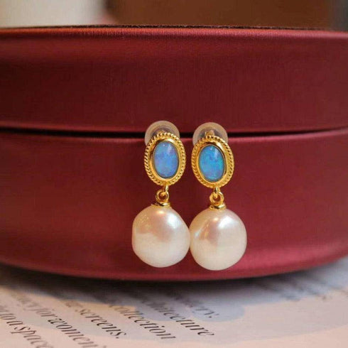 Opal Freshwater Baroque Pearls Earrings Gold Vermeil - House Of Pearls