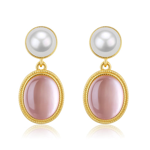 Pink Natural Crystal Mother of Pearls Earrings Gold Vermeil - House Of Pearls