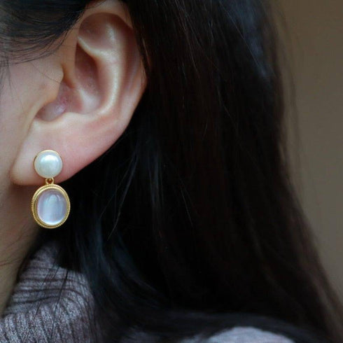 Pink Natural Crystal Mother of Pearls Earrings Gold Vermeil - House Of Pearls