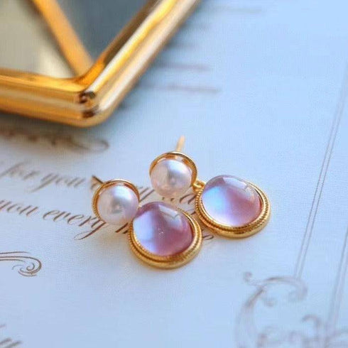 Pink Natural Crystal Mother of Pearls Earrings Gold Vermeil - House Of Pearls