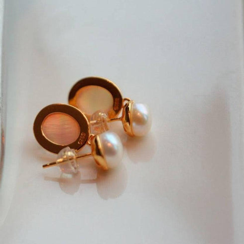 Pink Natural Crystal Mother of Pearls Earrings Gold Vermeil - House Of Pearls