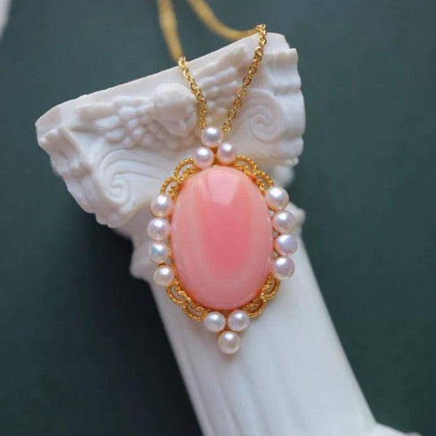 Princess Oval Pink Queen Conch Shell Pearls Earrings Gold Vermeil - House Of Pearls