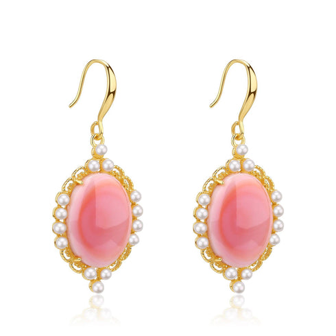 Princess Oval Pink Queen Conch Shell Pearls Earrings Gold Vermeil - House Of Pearls