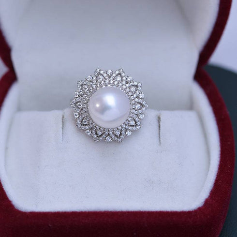 10-11mm Freshwater Pearl & Round CZ Ring - House Of Pearls