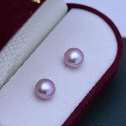 Purple Button Freshwater Pearl Stud Earrings - House Of Pearls