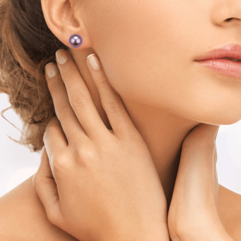 Purple Button Freshwater Pearl Stud Earrings - House Of Pearls