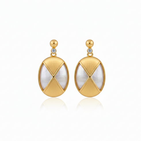 Rhombus Mother of Pearls Earrings, gold vermeil, pair
