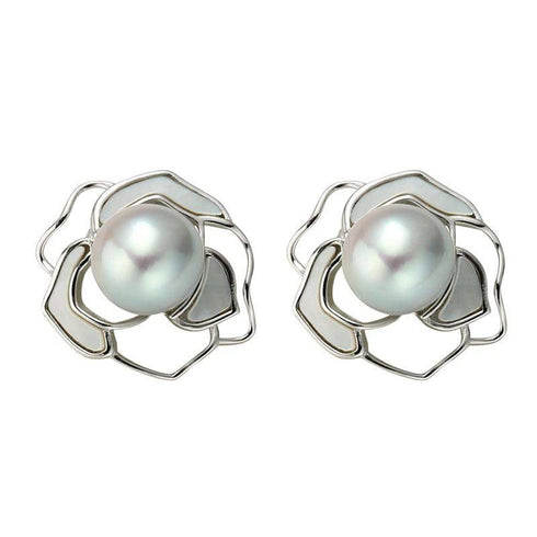 Rose Silver Blue Seawater Pearls Earrings - House Of Pearls