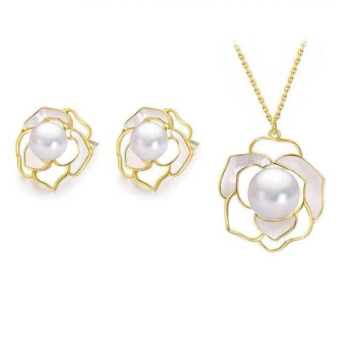 Rose White Mother of Pearls Earrings Gold Vermeil - House Of Pearls