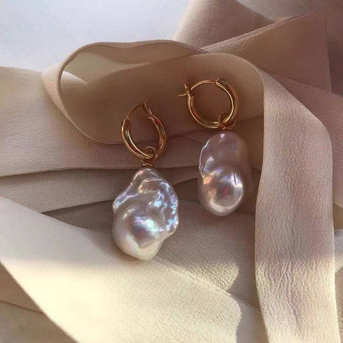 Smooth Hoop Large Baroque Pearl Drop Earrings - House Of Pearls
