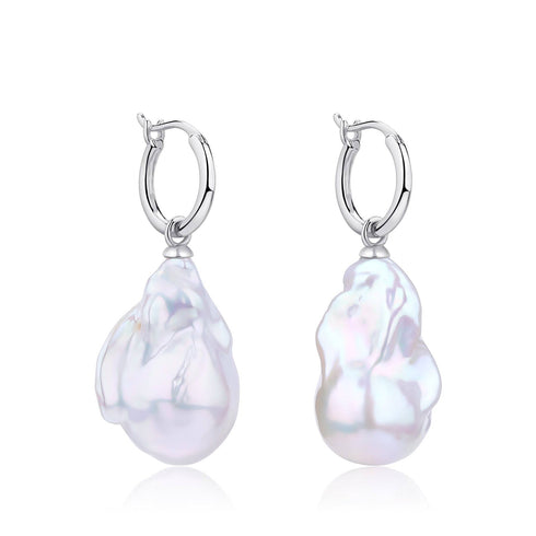 Smooth Hoop Large Baroque Pearl Drop Earrings - House Of Pearls