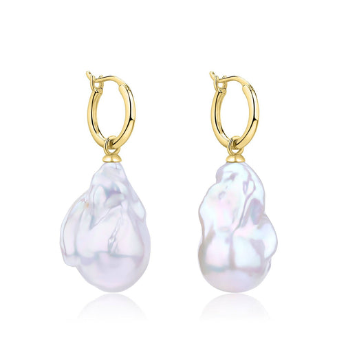 Smooth Hoop Large Baroque Pearl Drop Earrings - House Of Pearls