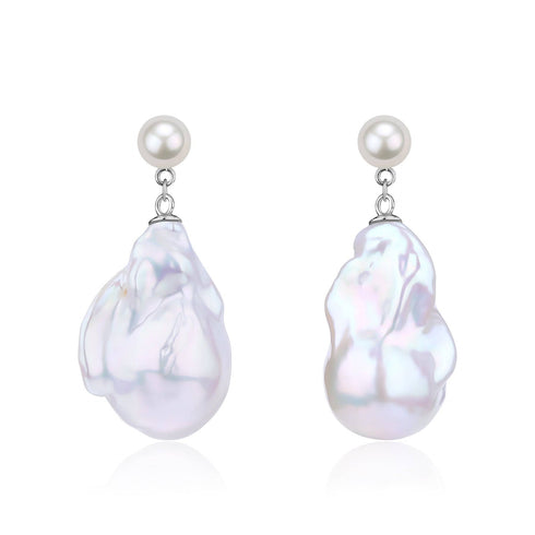 Dual-Tone Baroque Pearl Drop Earrings with Stud Top - House Of Pearls
