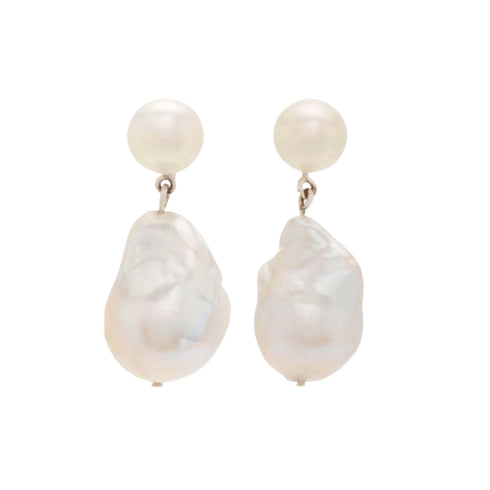Dual-Tone Baroque Pearl Drop Earrings with Stud Top - House Of Pearls