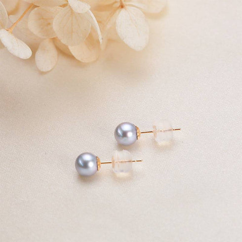 Pair of pearl stud earrings in silver-blue Akoya with gold-tone posts