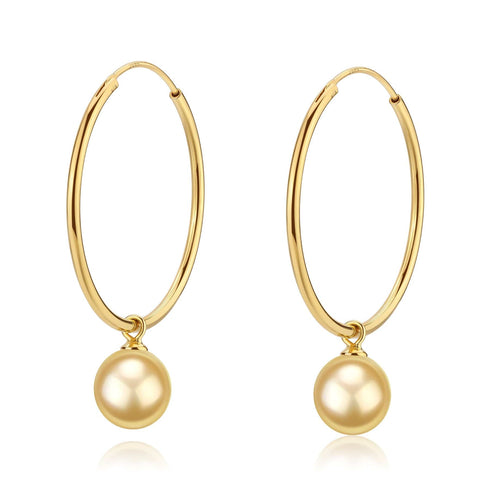 South Sea Golden Pearl Drop Large Hoop Dangling Earrings - House Of Pearls