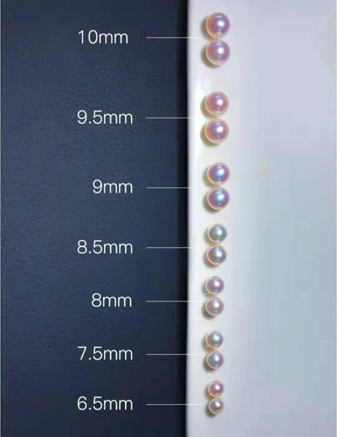 Akoya pearl stud earrings, white pearls, 5.5–7.5mm size range