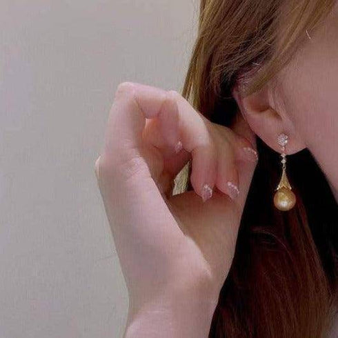 Golden South Sea Pearl & CZ Daisy Earrings - House Of Pearls