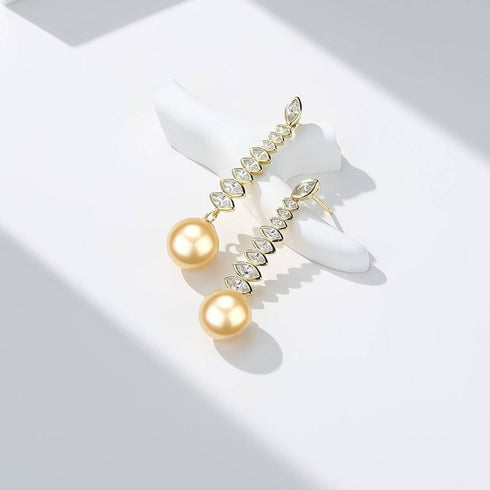 Golden South Sea Pearl & CZ Earrings - House Of Pearls