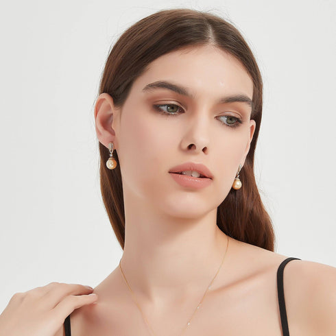 Golden South Sea Pearl & CZ Earrings - House Of Pearls