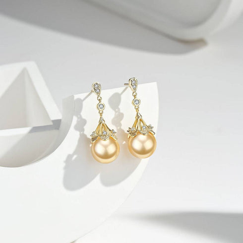 Golden South Sea Pearl & CZ Luise Earrings - House Of Pearls