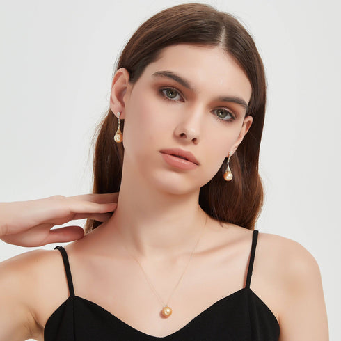 Golden South Sea Pearl & CZ Luise Earrings - House Of Pearls