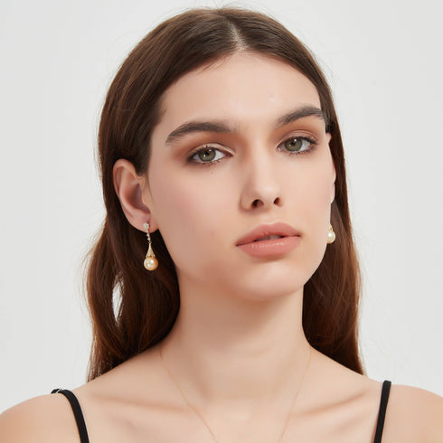 Golden South Sea Pearl & CZ Luise Earrings - House Of Pearls