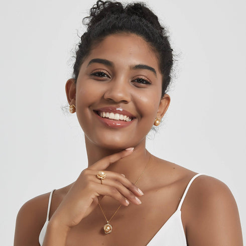 Golden South Sea Pearl & CZ Rose Earrings - House Of Pearls