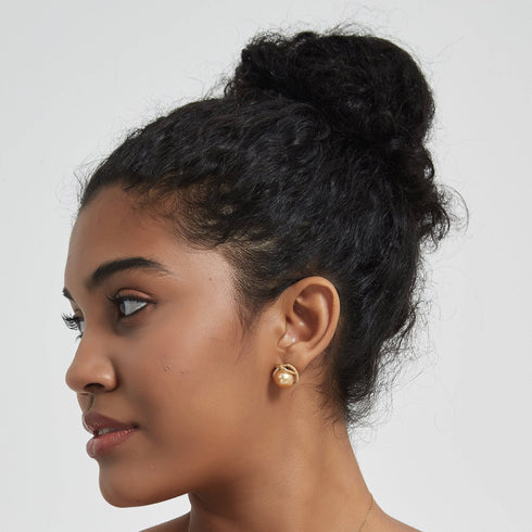 Golden South Sea Pearl & CZ Rose Earrings - House Of Pearls