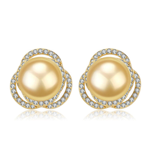 Golden South Sea Pearl & CZ Rose Earrings - House Of Pearls