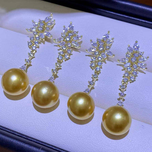 Golden South Sea Pearl & Snowflake Earrings - House Of Pearls