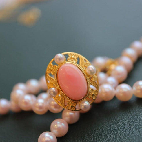 Stylish Pink Queen Conch Shell Pearls Earrings Gold Vermeil - House Of Pearls