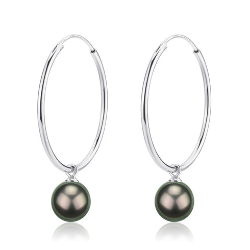 Tahitian Pearl Drop Large Hoop Dangling Earrings - Earrings made with hand-selected pearls from House of Pearls