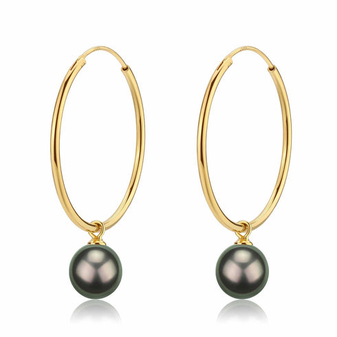 Tahitian Pearl Drop Large Hoop Dangling Earrings - Earrings made with hand-selected pearls from House of Pearls