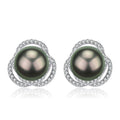 Tahitian South Sea Pearl 9-10mm & CZ Rose Earrings Sterling Silver - Earrings made with hand-selected pearls from House of Pearls