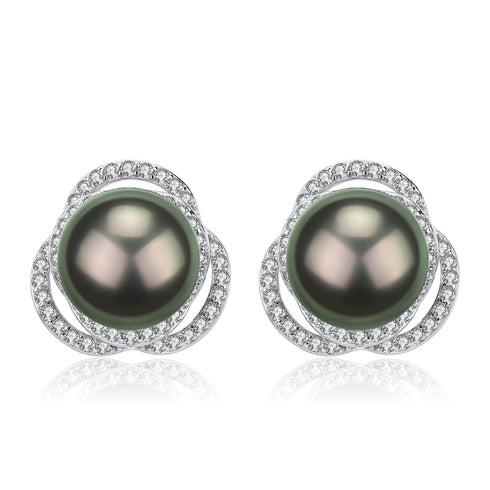 Tahitian South Sea Pearl & CZ Earrings - House Of Pearls