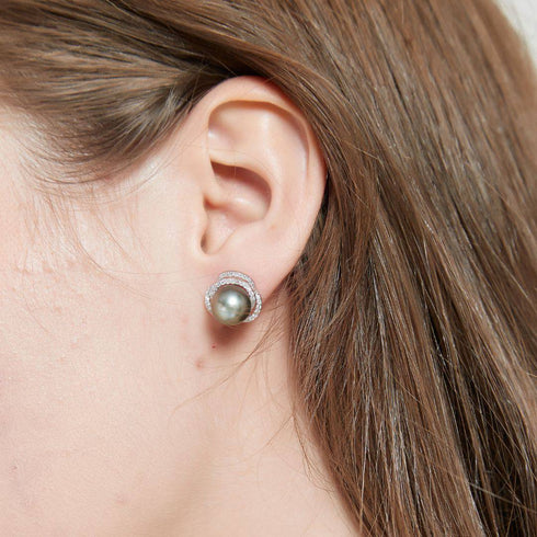 Tahitian South Sea Pearl & CZ Earrings - House Of Pearls