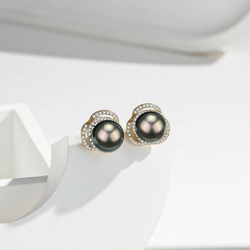 Tahitian South Sea Pearl & CZ Earrings - House Of Pearls