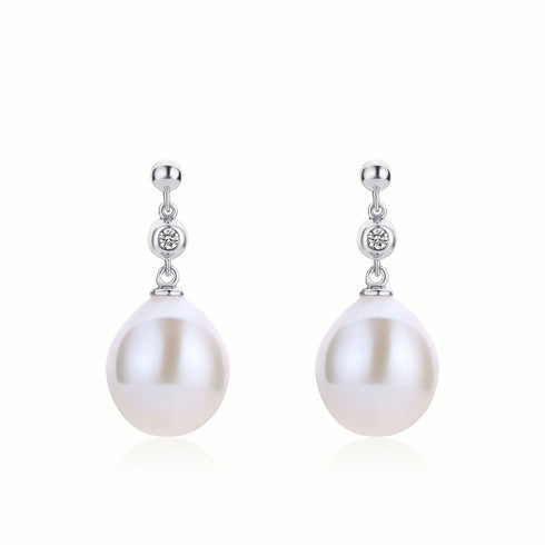 Baroque Drop Pearl & Cubic Zirconia Earrings - House Of Pearls