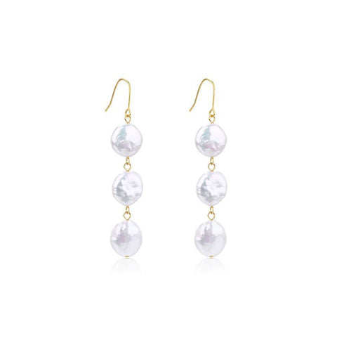 Triple Coin Pearl Drop Earrings - House Of Pearls