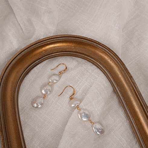 Triple Coin Pearl Drop Earrings - House Of Pearls