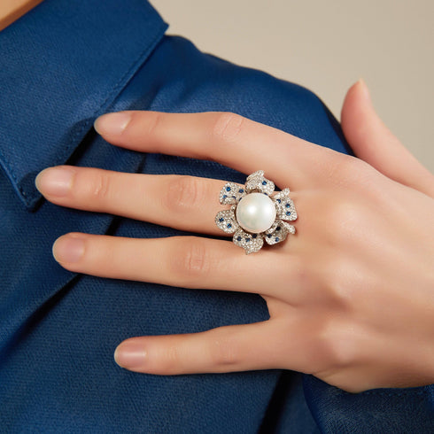 10-11mm Freshwater Pearl CZ Flower Earrings - House Of Pearls