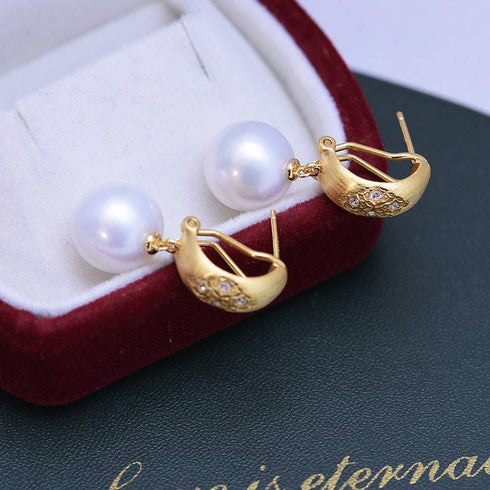 11-12mm Freshwater Pearl & Vintage Gold Earrings - House Of Pearls
