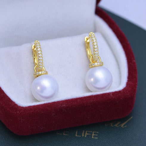 11-12mm Freshwater Pearl & Kate CZ Hoop Earrings - House Of Pearls