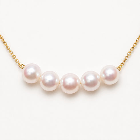 Necklace featuring five Akoya pearls on a delicate 18K gold chain, 6.5–7.0mm beads, by House Of Pearls