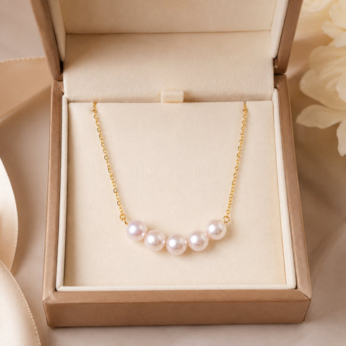 Five-pearl Akoya Smile Necklace on an 18K gold chain by House Of Pearls -LC