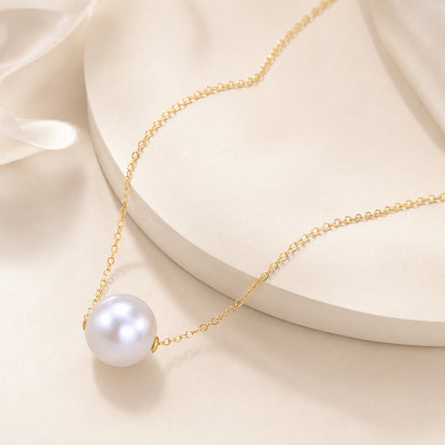 Freshwater Pearl Floating Necklace by House Of Pearls, 12–13mm pearl on gold chain
