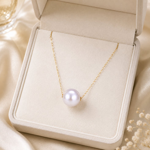 12-13mm freshwater pearl floating necklace on a gold chain by House Of Pearls