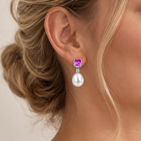 9-11mm Amethyst Pink White Baroque Pearl Earrings by House Of Pearls
