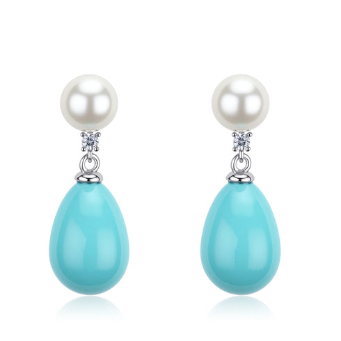 Freshwater Pearl and Waterdrop Turquoise Earrings - Earrings made with hand-selected pearls from House of Pearls